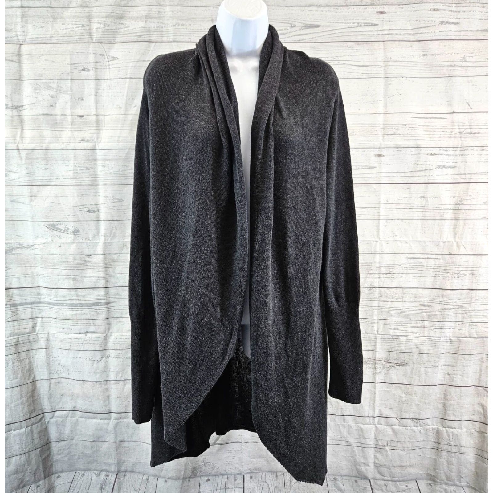 Vintage Leith Cardigan Womens Gray Open Front Long Sleeve Medium Cotton Rayon Sweater Size M Front Open Size M / US 6-8 / IT 42-44 - 2 Thumbnail