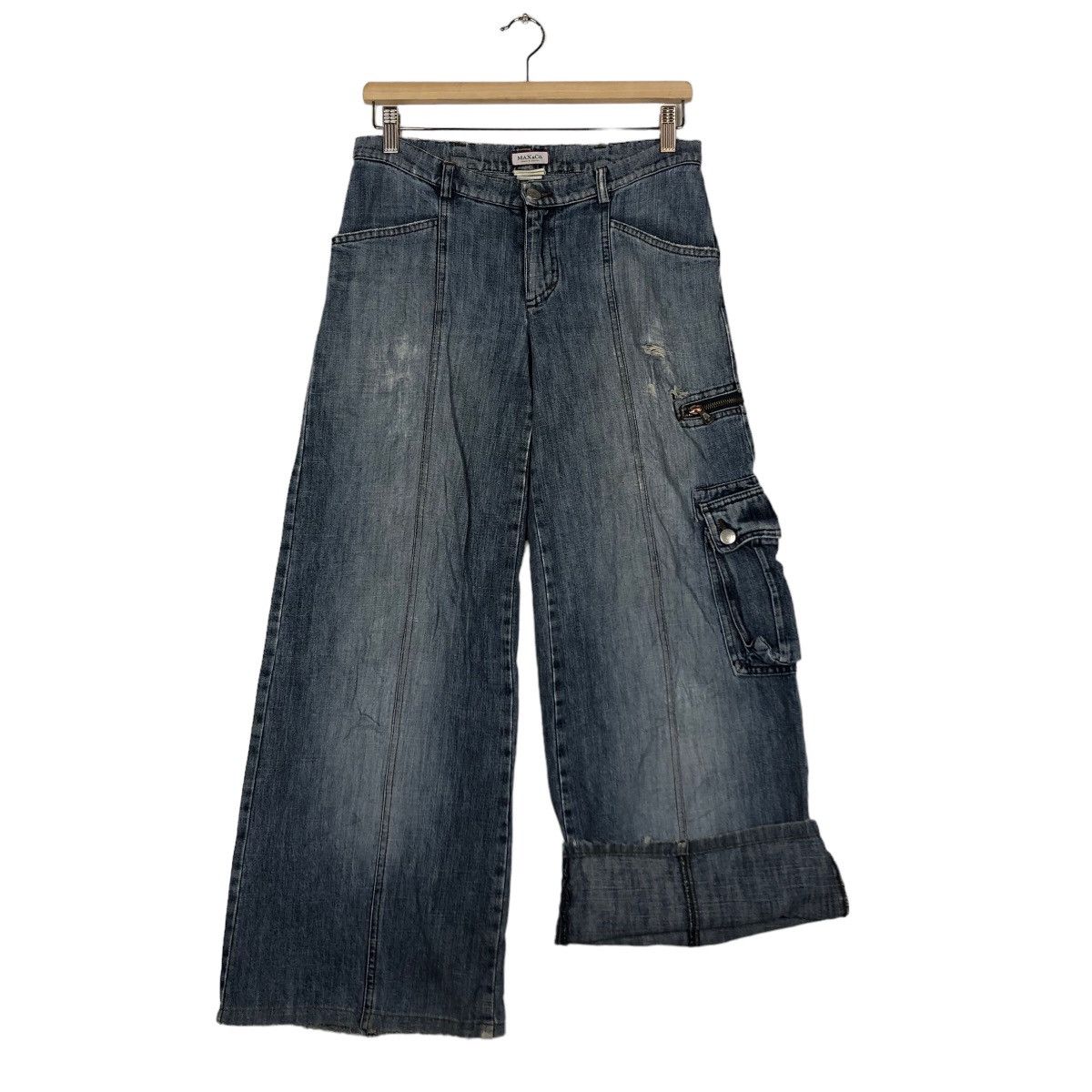 Denime 🔥OVER SIZED DISTRESSED DENIM JEANS MAX & CO RARE DESIGNER Size US 28 / EU 44 - 9 Thumbnail