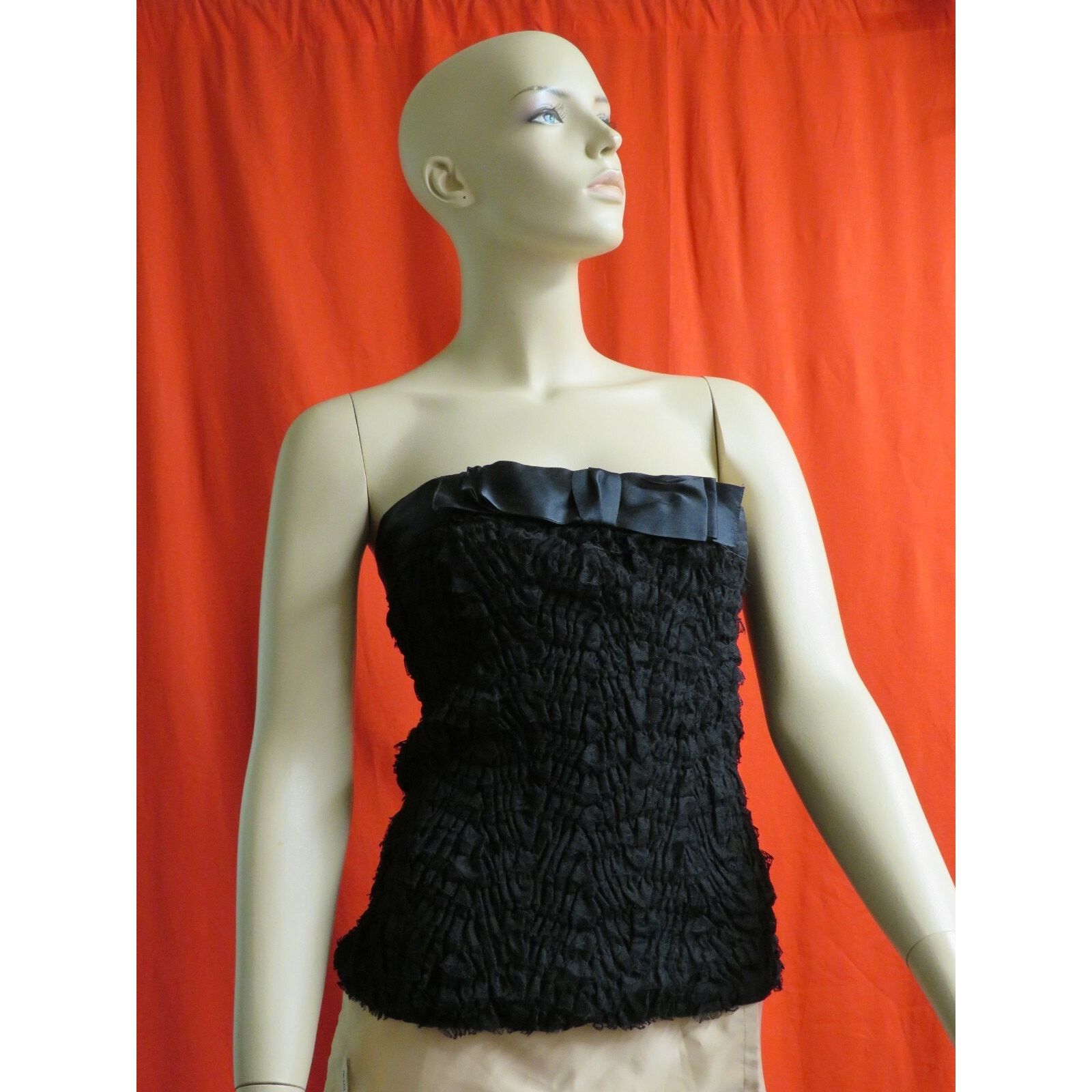Prada PRADA P9376R BLACK SATIN LACE BOW SLEEVELESS DRESS TOP 40 IT Size S / US 4 / IT 40 - 6 Thumbnail