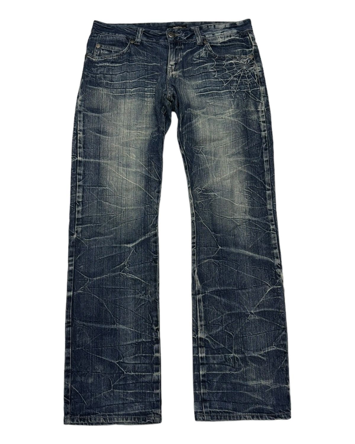 Le Grande Bleu (L.G.B.) 🔥SKULL BONES SPIDERWEB DENIM JEANS DOUBLE FOCUS Size US 35 - 5 Thumbnail