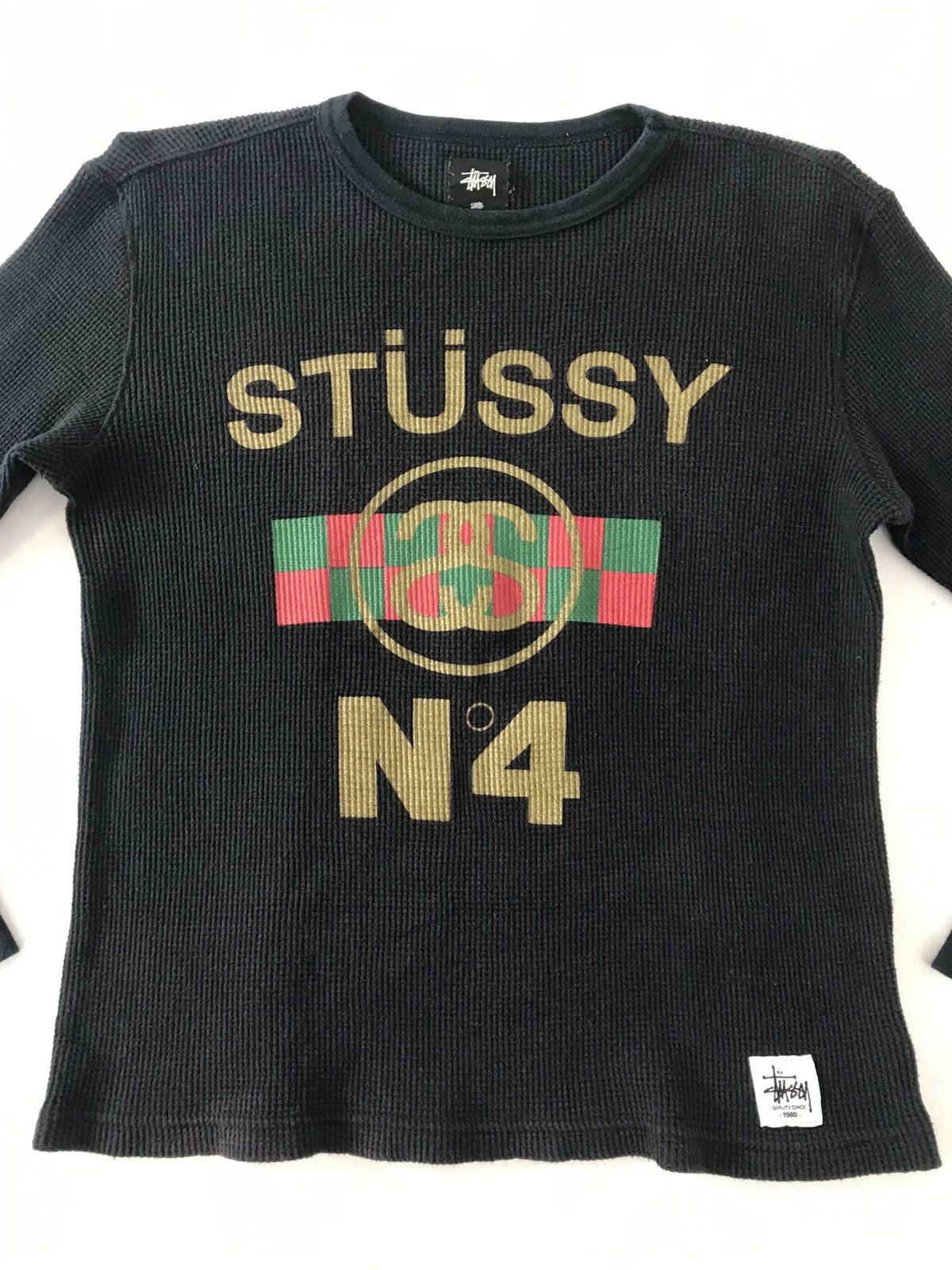 Stussy 90s Stussy No 4 Waffle Longsleeve Printed Tee Size S / US 4 / IT 40 - 3 Thumbnail