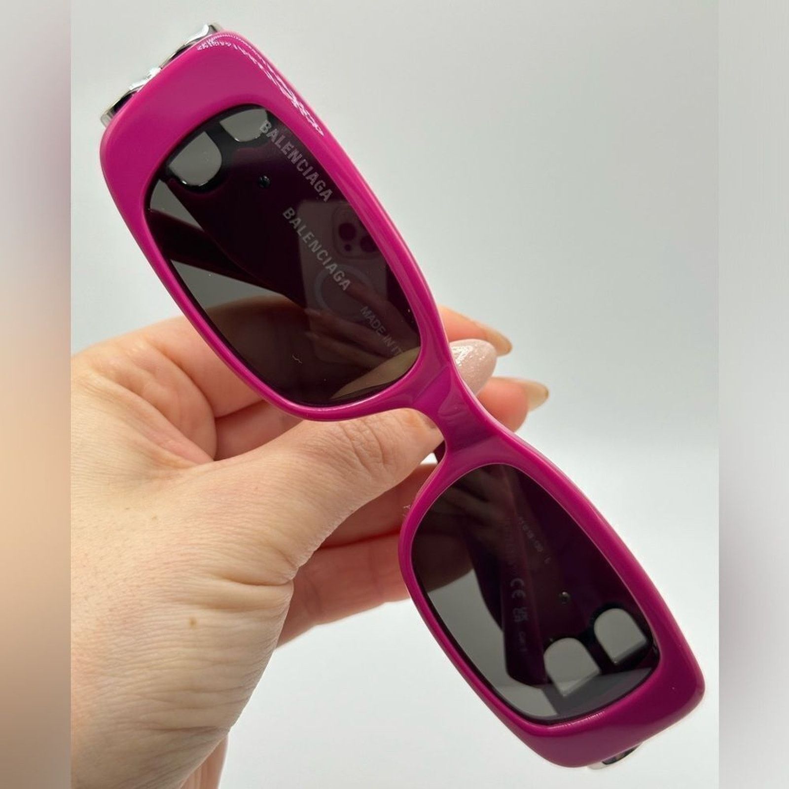 Balenciaga NEW BALENCIAGA BB0096 016 Fuchsia/Silver/Grey Sunglasses Size ONE SIZE - 7 Thumbnail