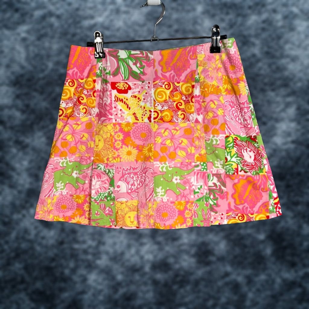 Vintage Key West Patchwork A-Line Mini Skirt 2 Cotton Blend Pink Women Short Skirt Vintage No N/A Size 26" / US 2 / IT 38 - 1 Thumbnail