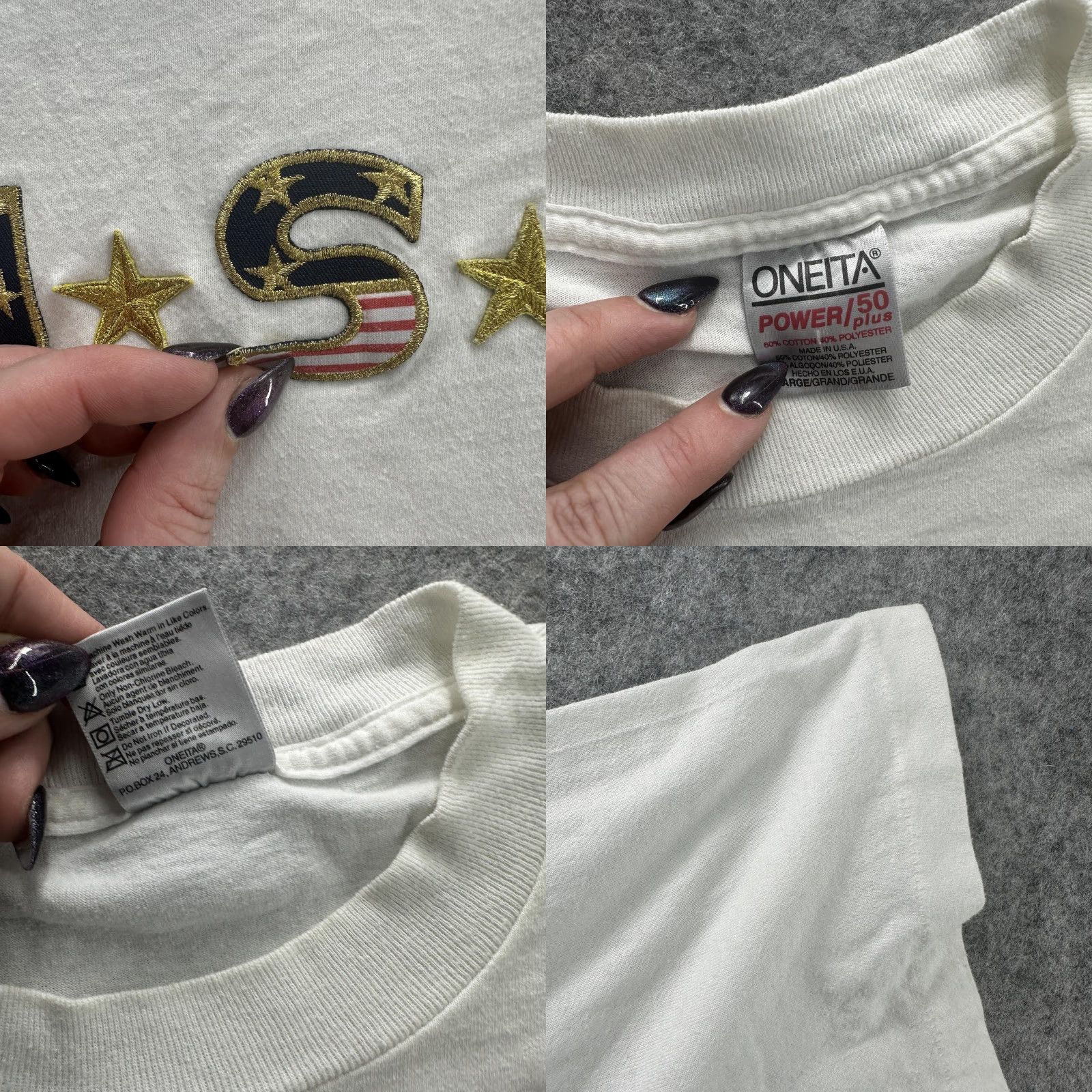 Vintage VINTAGE USA Shirt Mens Large White American Flag Embroidered Patriotic Tee 90s Size US L / EU 52-54 / 3 - 8 Thumbnail