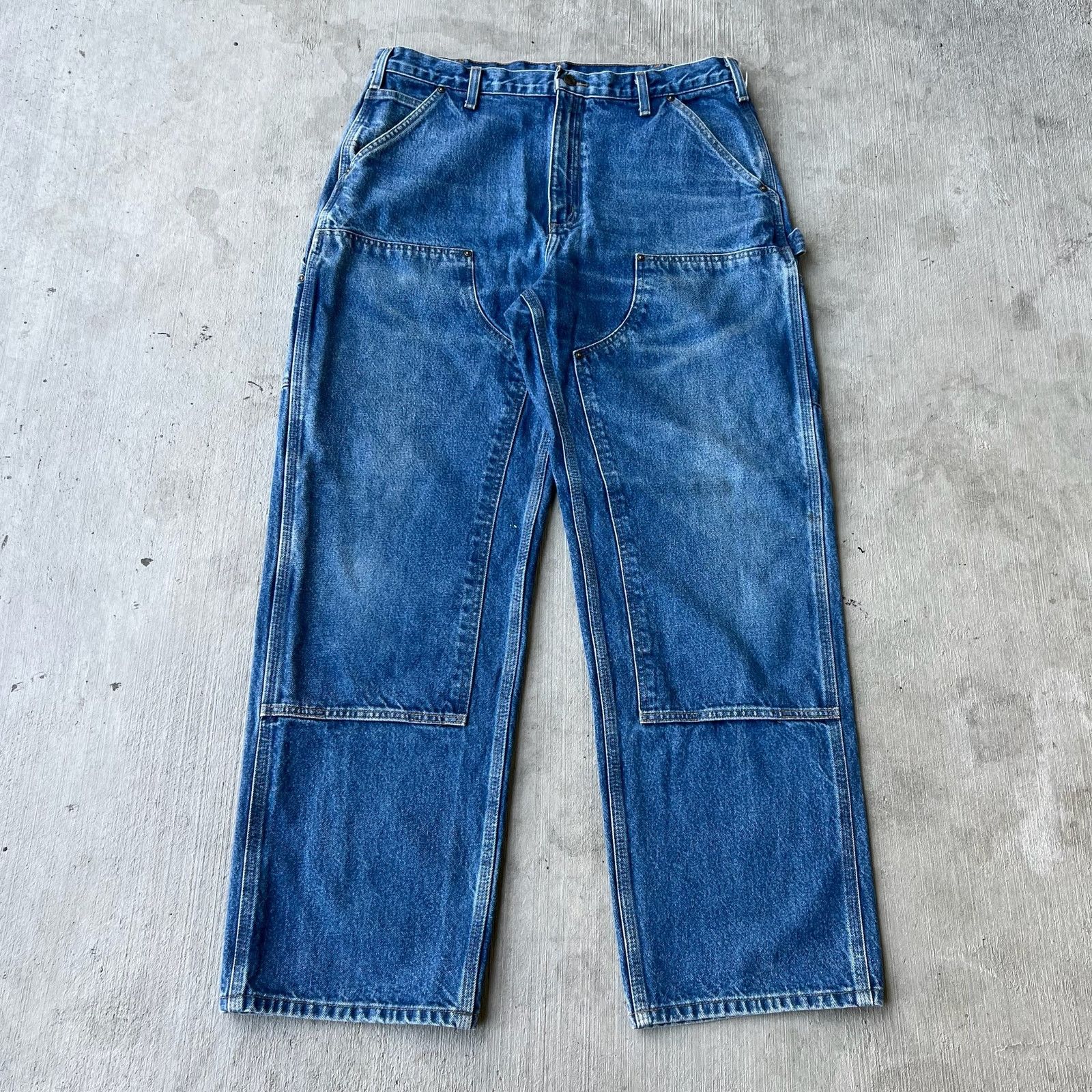Carhartt × Vintage Carhartt denim blue jean double knee work carpenter pants Size US 35 - 1 Thumbnail