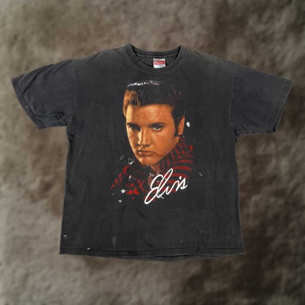 VINTAGE Elvis Presley Black XL T-Shirt Hanes Short Sleeve Mens 1990s Graphic Tee USA 1990s Hip Hop