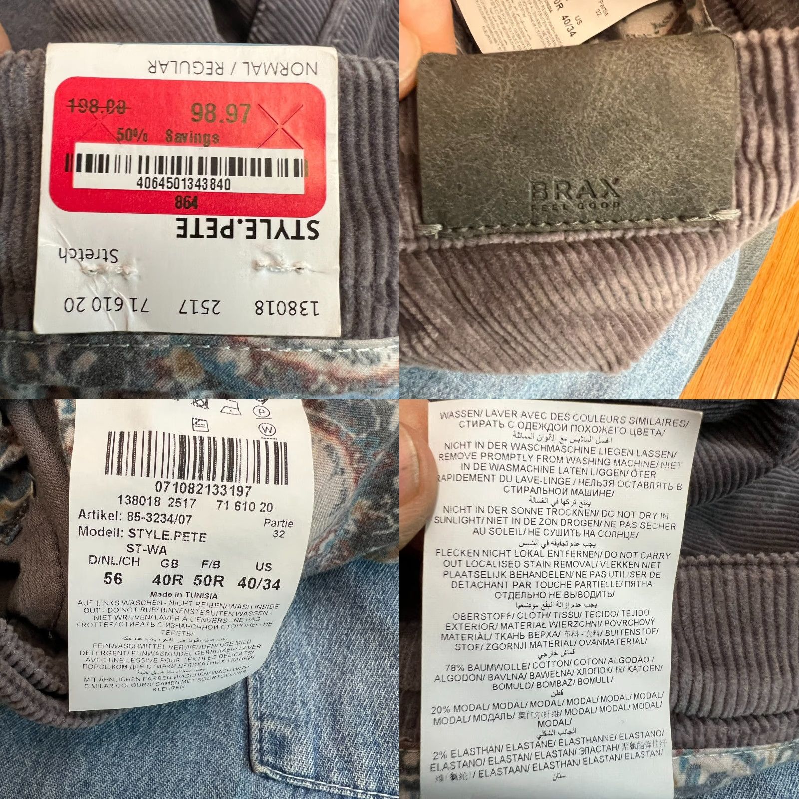 BRAX VINTAGE Brax Chuck Pete Modern Fit Stretch Corduroy Pants Mens 40 Gray 90s Classic Casual Formal Size US 40 / EU 56 - 8 Thumbnail