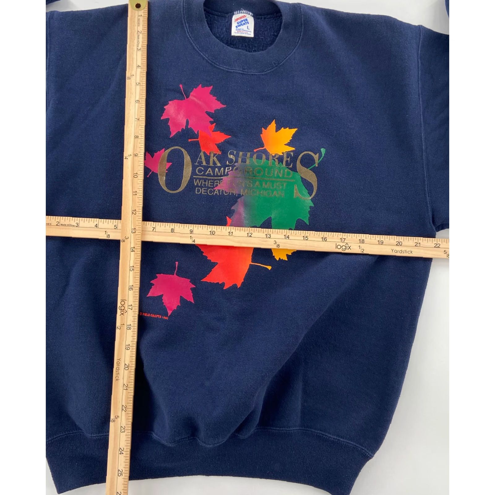Jerzees VINTAGE Jerzees Sweatshirt Men’s Large L Blue 90s Oak Shores Campground Decatur MI Crew Neck Pullover Graphic Print Canvas Cotton Blend Fleece Size US L / EU 52-54 / 3 - 7 Thumbnail
