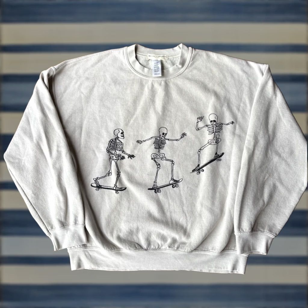 Vintage Project Social T Urban Outfitters Skateboarding Skeletons Crewneck Sweatshirt L Gray Cotton Blend Logo Ladies Mens? Size L / US 10 / IT 46 - 1 Thumbnail