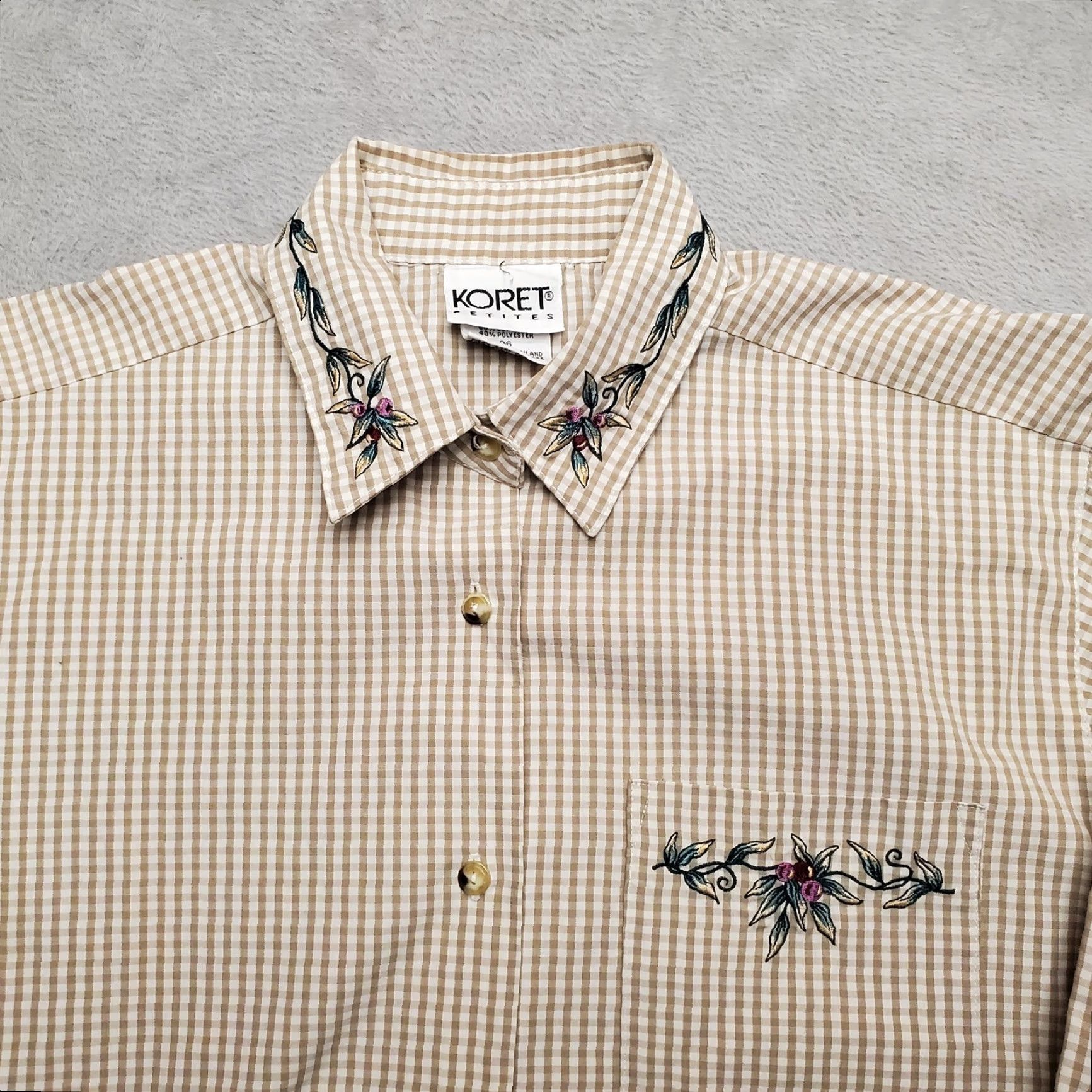 Vintage VINTAGE Koret Western Shirt Womens 6 Brown Gingham Check Embroidered Floral Casual Shirt Womens 6 Brown Gingham Check Embroidered Floral Casual Mens? Size M / US 6-8 / IT 42-44 - 2 Thumbnail
