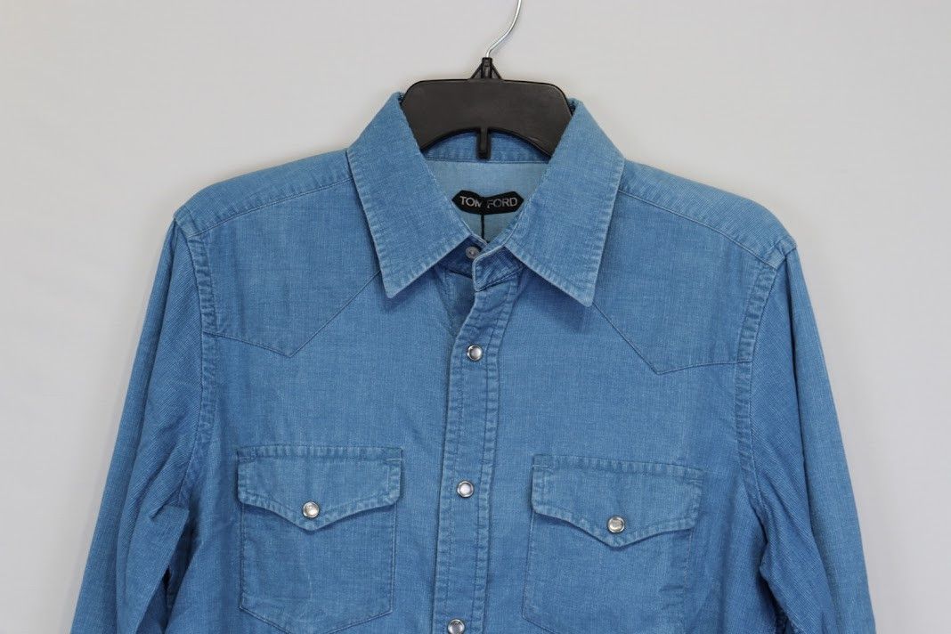 Tom Ford o1rshd1 Button Up Shirt Camicia Chemise Camisa in Blue Size US M / EU 48-50 / 2 - 3 Thumbnail