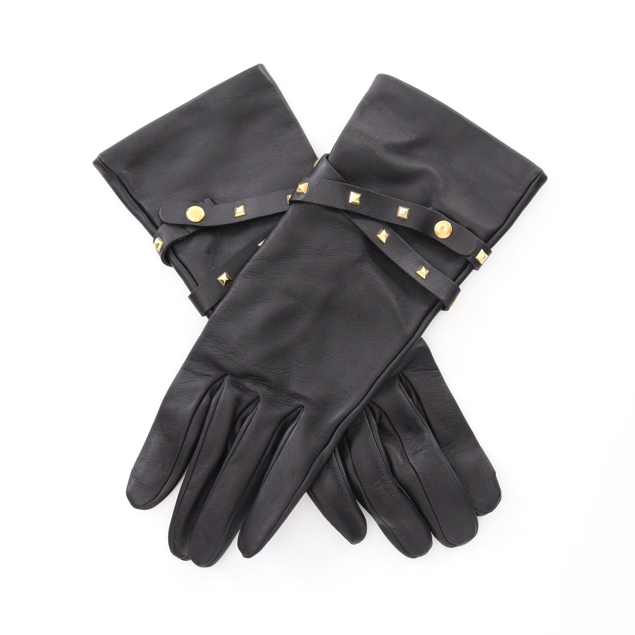 Hermes Hermes Gloves Glove Leather Black Gold Hardware Studs Size ONE SIZE - 1 Thumbnail