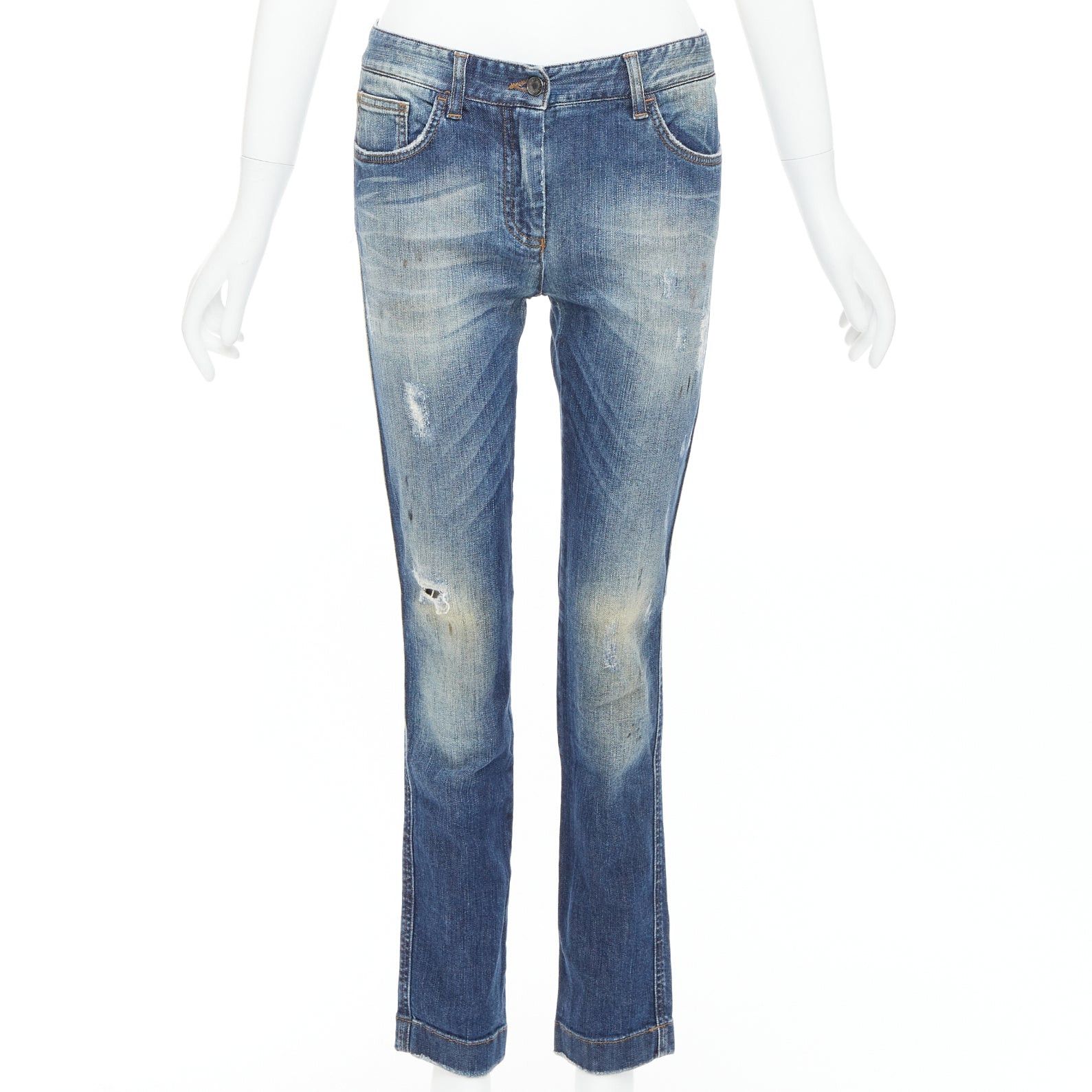 Dolce & Gabbana DOLCE GABBANA blue washed denim logo plate distressed jeans IT40 M Size 27" / US 4 / IT 40 - 1 Thumbnail