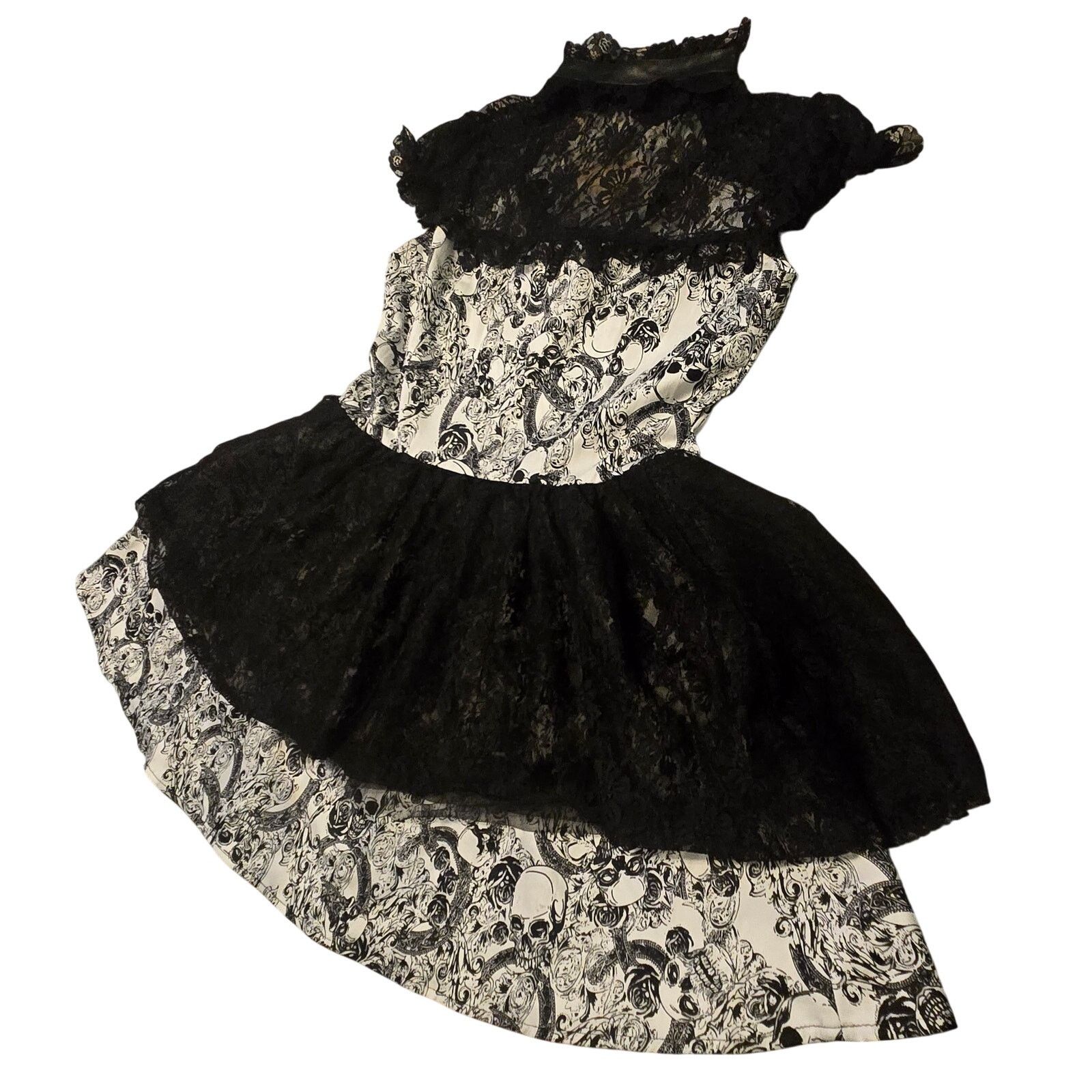 Scully H&R London Gothic Skull & Rose Lace Halter Mini Dress Size L / US 10 / IT 46 - 12 Thumbnail