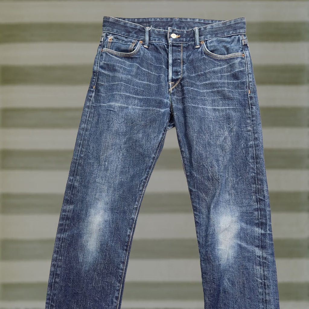 Buck Mason Jeans Mens 32x34 Slim Maverick Denim Blue Distressed 14oz Double Dipped, Men's
