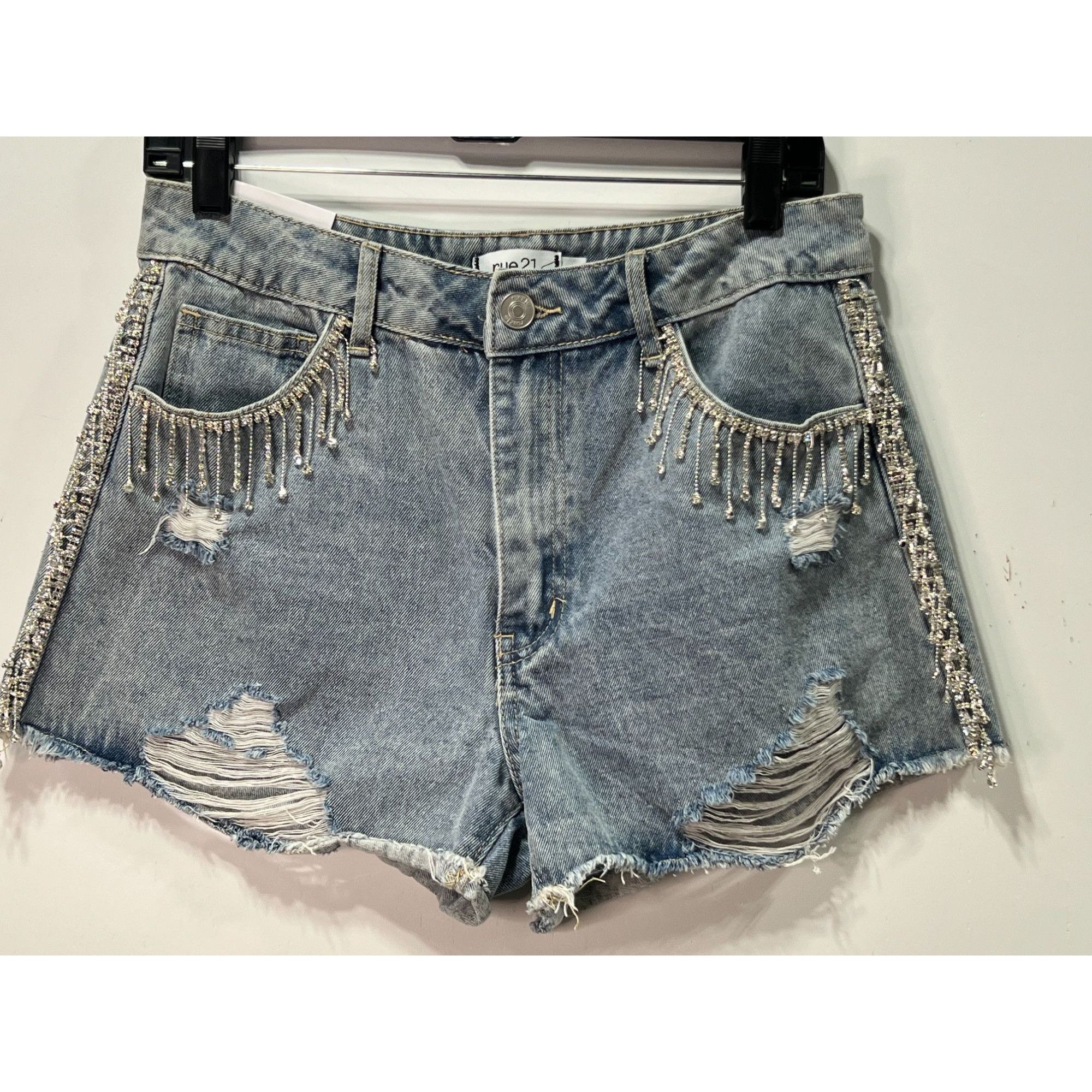 Rue 21 Rue 21 Women s Mid Rise Rhinestone Fringe Denim Shorts B Grailed