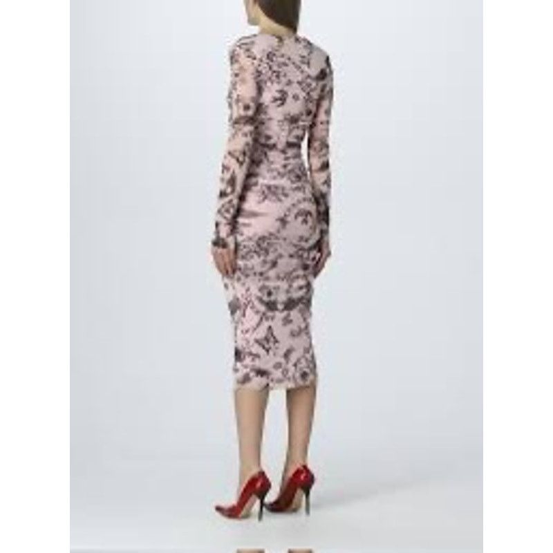 Pinko Pinko Pink Floral Mesh Bodycon Midi Dress Women M - G017 Size M / US 6-8 / IT 42-44 - 5 Thumbnail