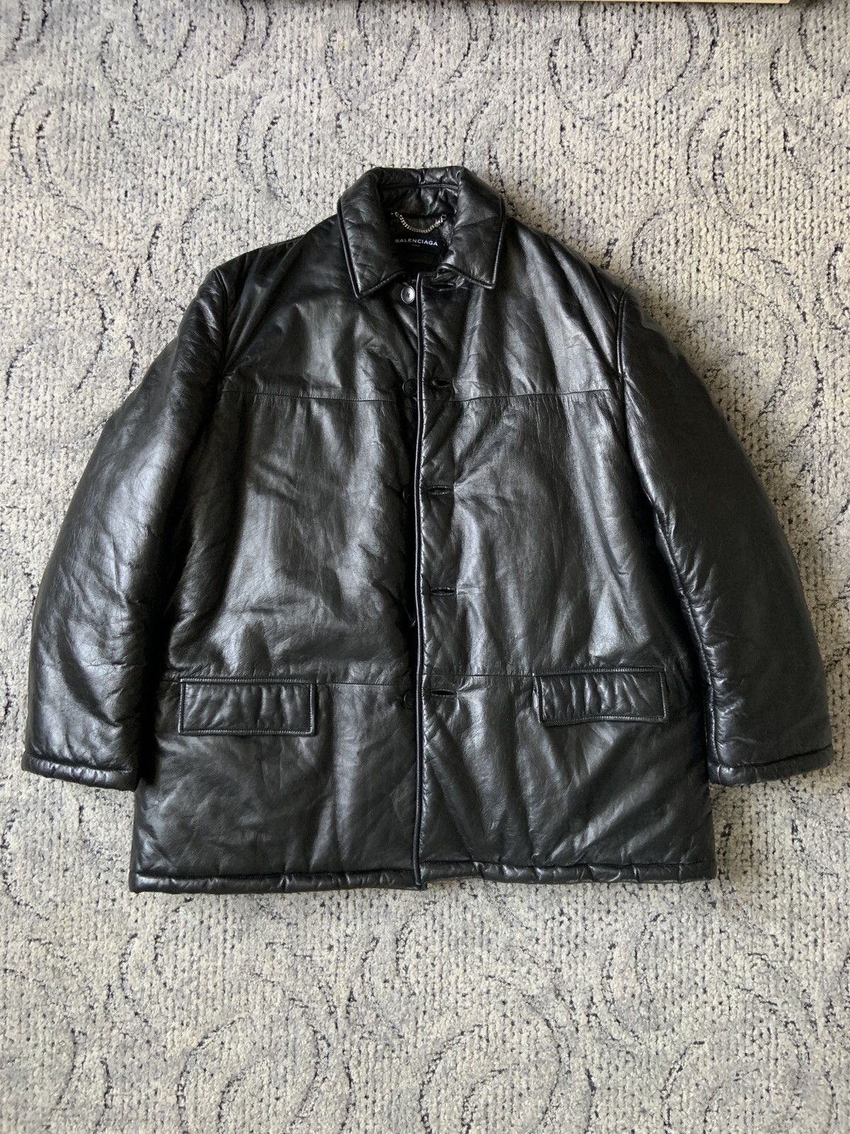 image of Balenciaga 2017 Oversized Leather Jacket Size 48 in Black, Men's