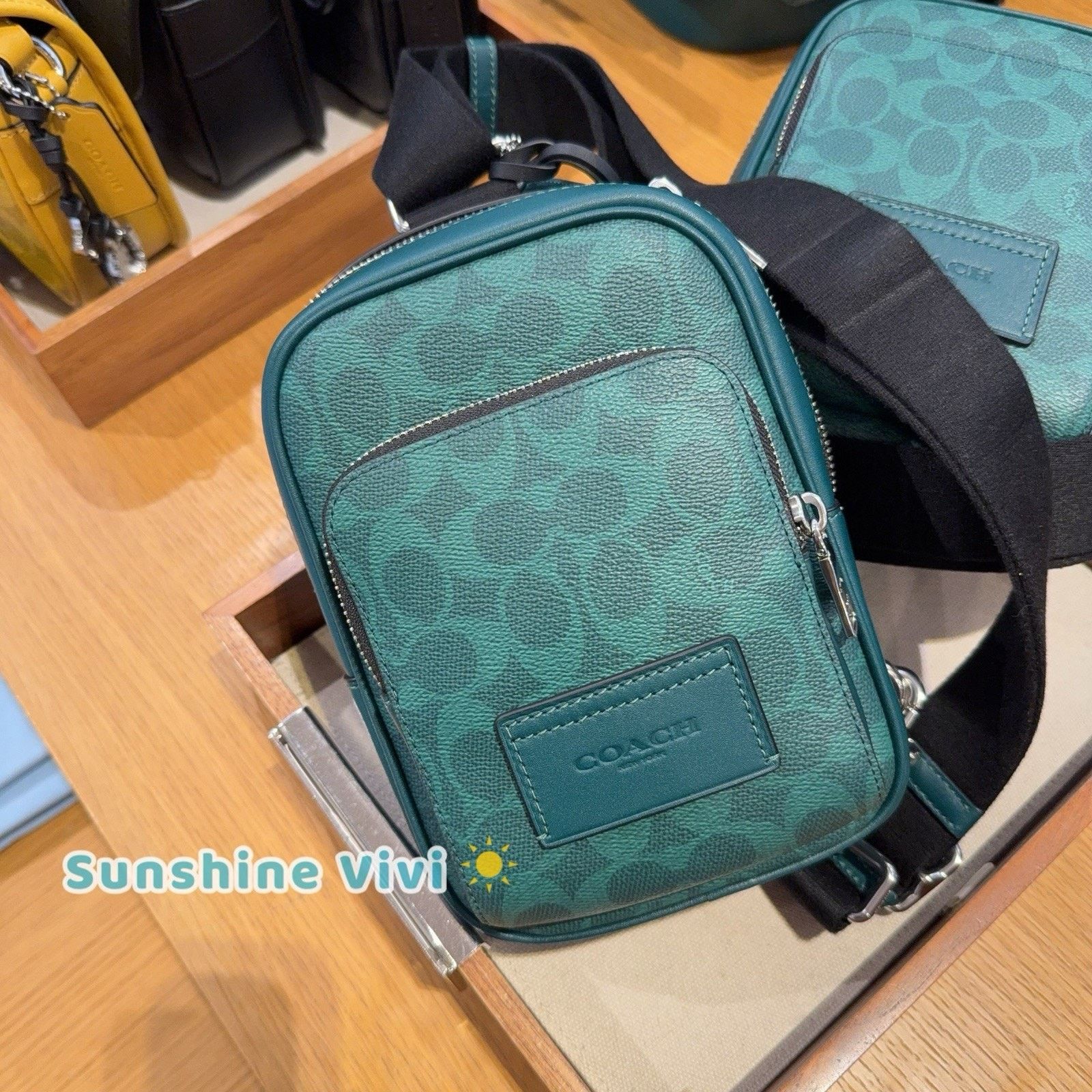 Coach NWT Coach men Racer Sling Pack Charms Silver/Sea Green CEB27 Size ONE SIZE - 5 Thumbnail