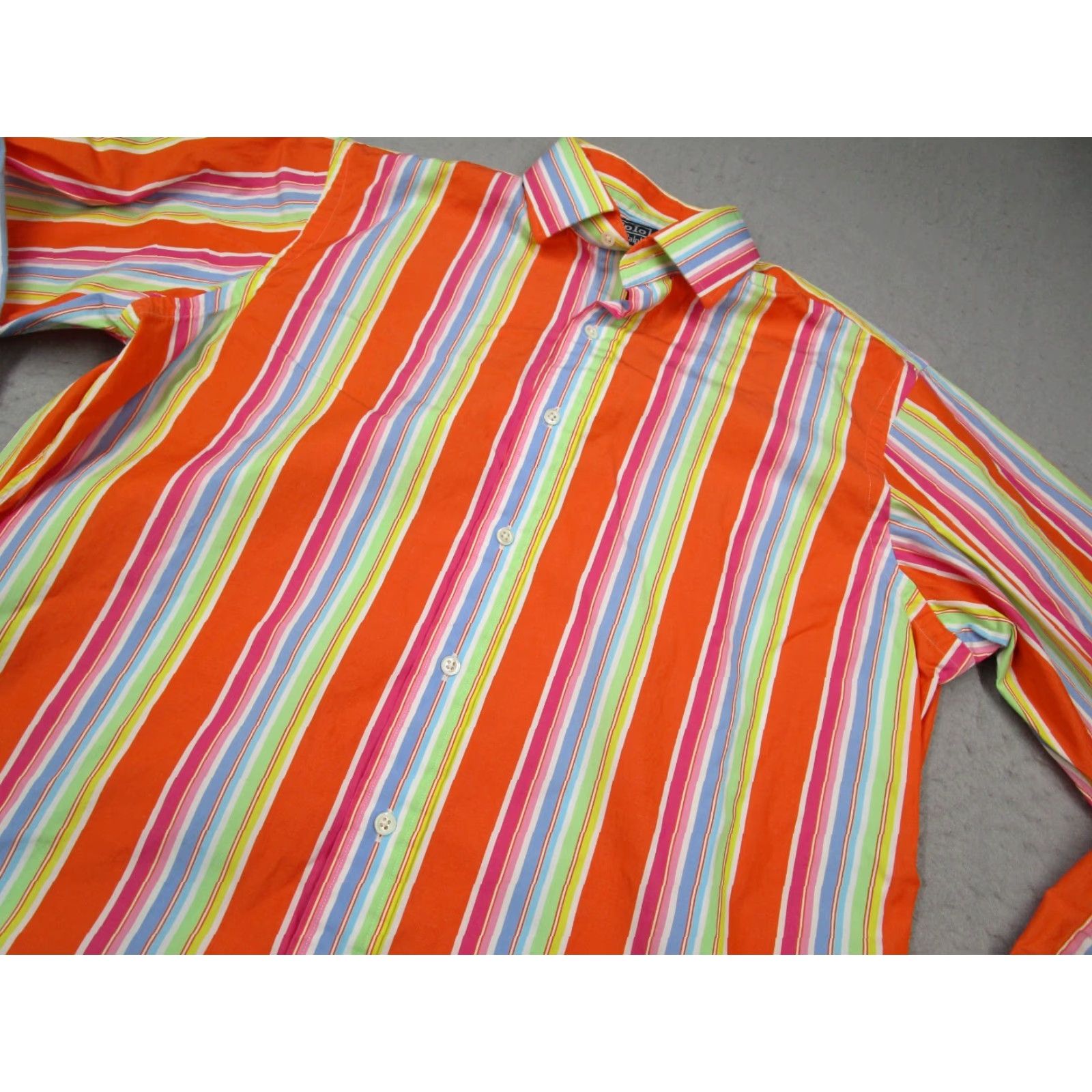 Polo Ralph Lauren VINTAGE Polo Ralph Lauren Dress Shirt Mens 16 Large Orange Button Up Regent Shirt Mens Large Orange Striped 100% Cotton Size 42R - 2 Thumbnail