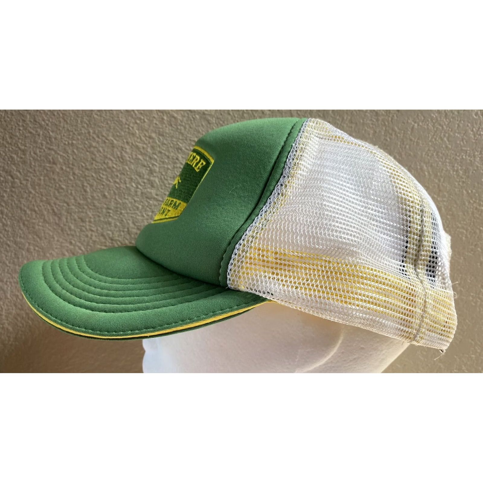 John Deere VINTAGE John Deere Trucker Hat Adjustable Green White Yellow Snapback Mens One Size White Size ONE SIZE - 4 Thumbnail