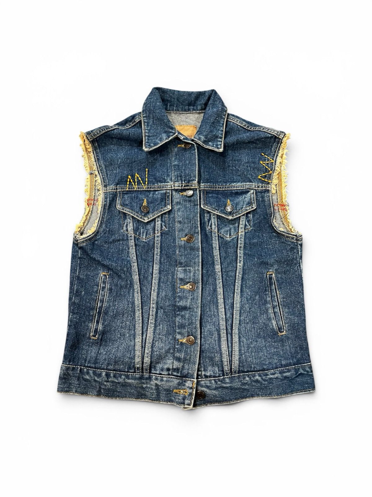 Japanese Brand DOUBLE U Custom Stitch Distressed Denim Vest Size US M / EU 48-50 / 2 - 1 Thumbnail