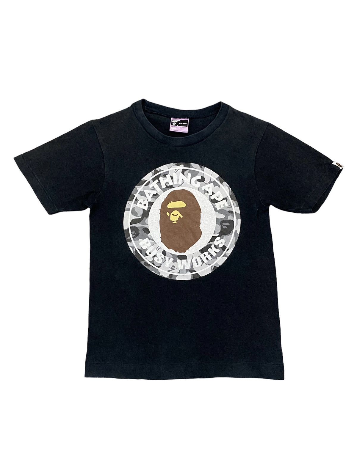 image of 2004 Bape Head Camo Busy Work Tee in Black, Women's (Size Small)