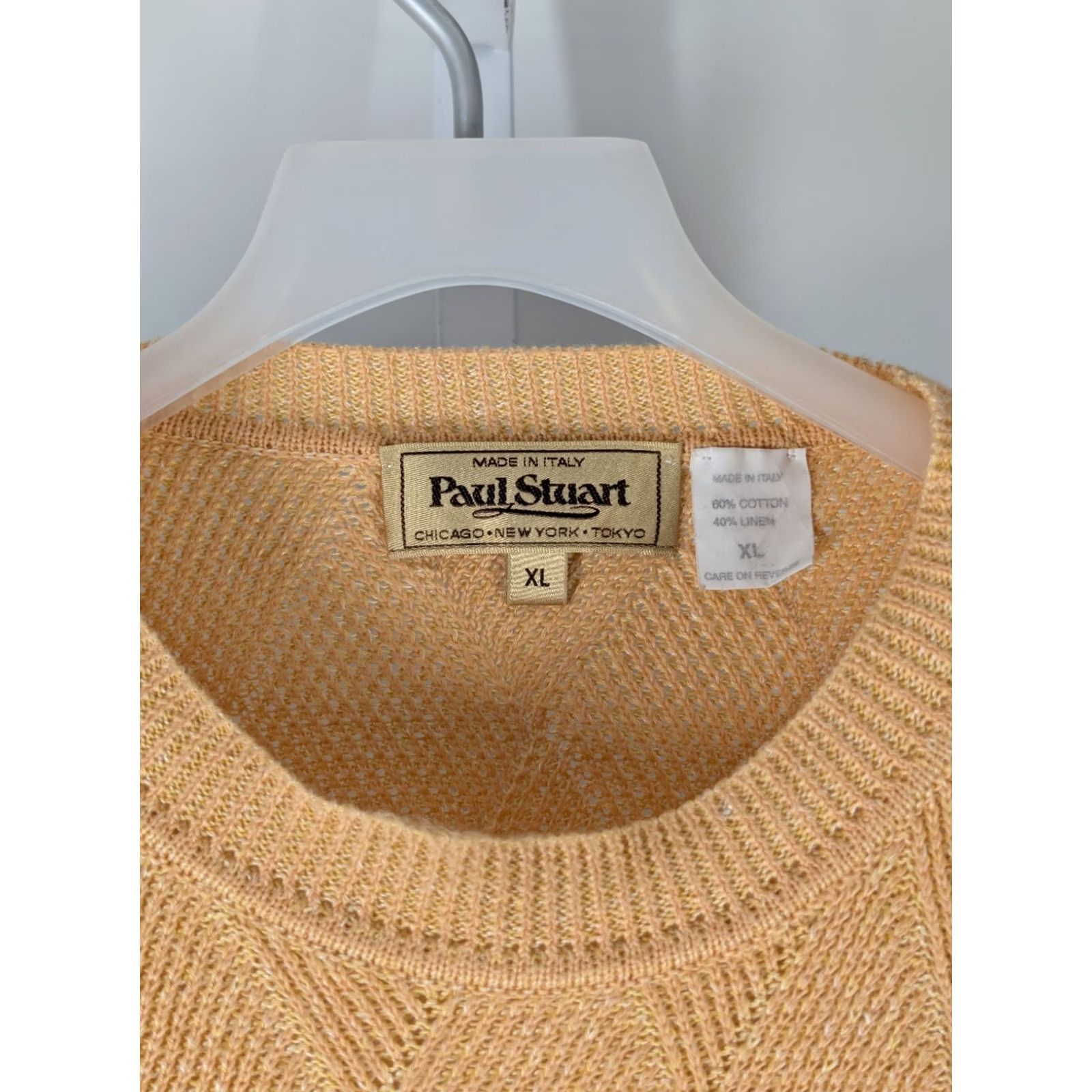 Paul Stuart VINTAGE Paul Stuart Argyle Geometric Italy Knit Peach Linen Cotton Sweater XL Men Size US XL / EU 56 / 4 - 4 Thumbnail