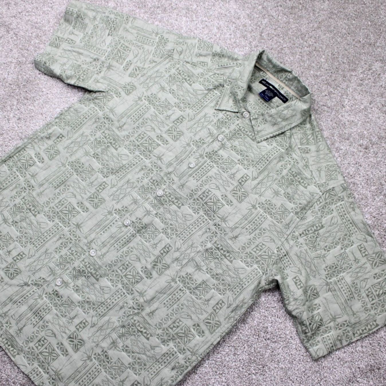 ExOfficio ExOfficio Shirt Mens Small Green Geometric Modal/Poly Blend Short Sleeve Button Shirt Size US S / EU 44-46 / 1 - 3 Thumbnail