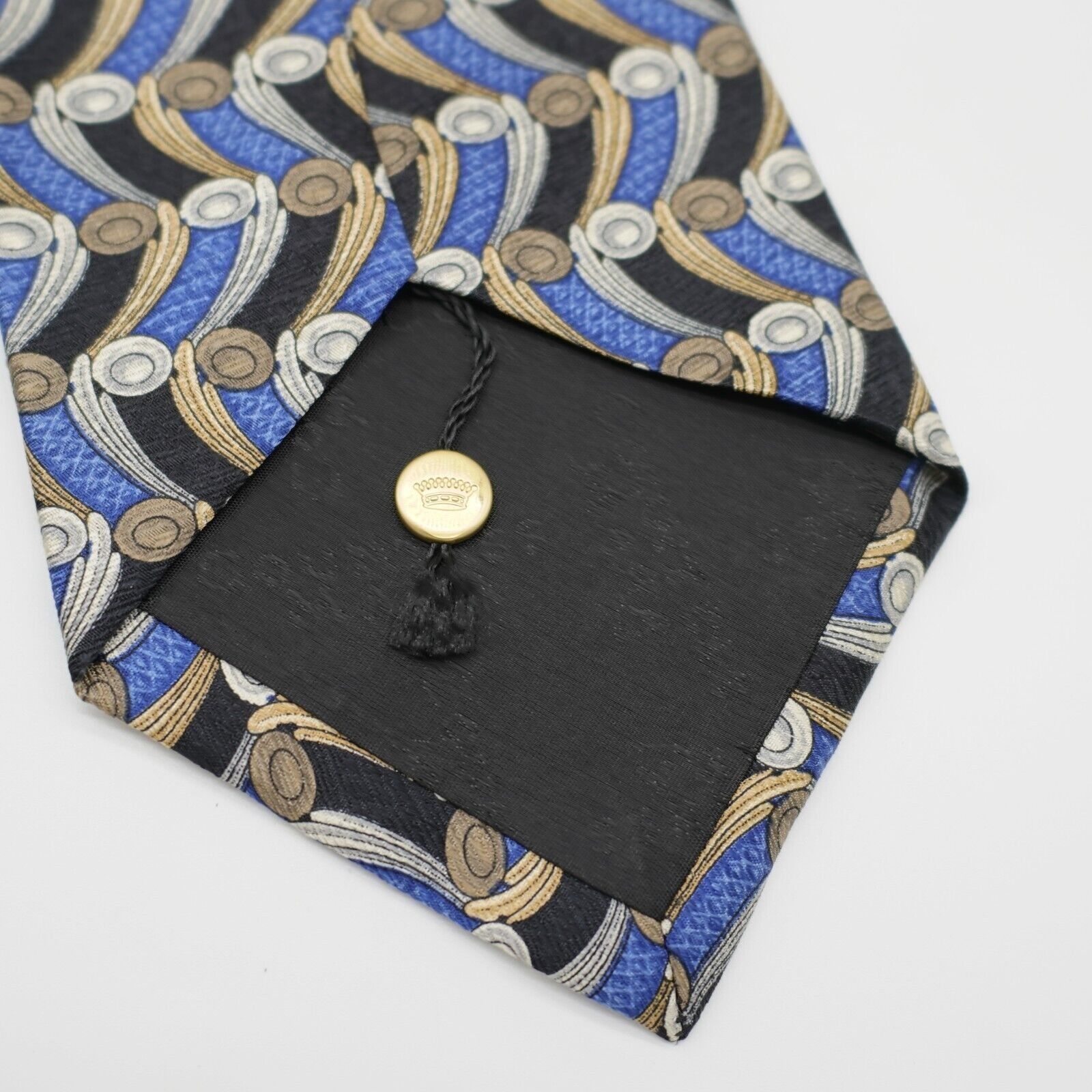 Countess Mara Countess Mara Blue Tan Gray Geometric Print Wide Silk Tie Size ONE SIZE - 4 Thumbnail