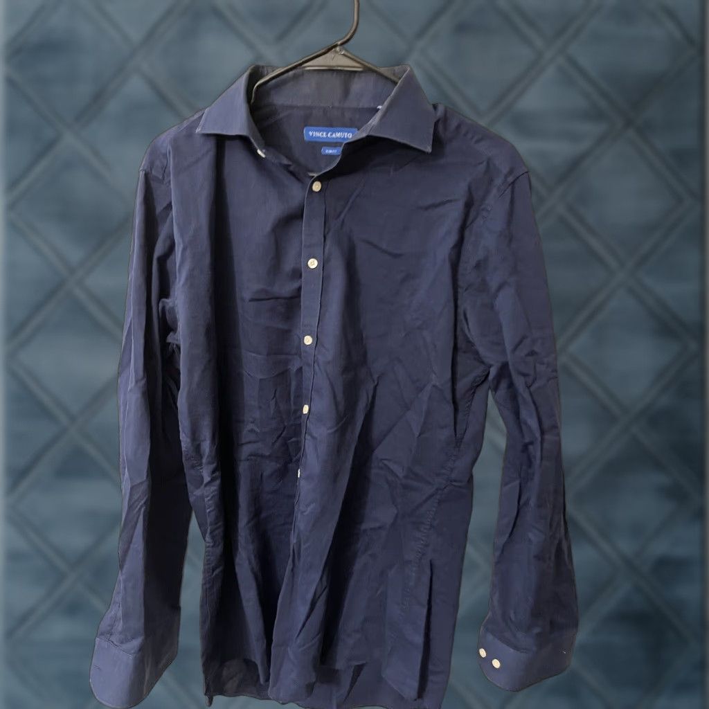 Vince Camuto VINTAGE Vince Camuto Button-Up Shirt, Adult Men 15.5 Blue Slim Fit Long Sleeve Casual Mens Size US M / EU 48-50 / 2 - 1 Thumbnail