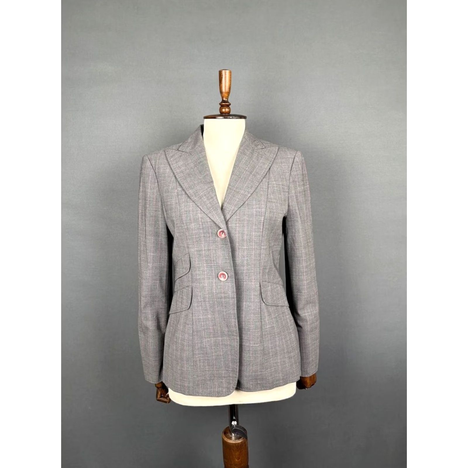 Moschino Moschino 2 Piece Plaid Lana Wool Blend Suit Gray Womens Size 42 Jacket Two-Button Double-Vented Regular Front Style Classic Modern Inseam 28 Size 28" / US 6 / IT 42 - 3 Thumbnail