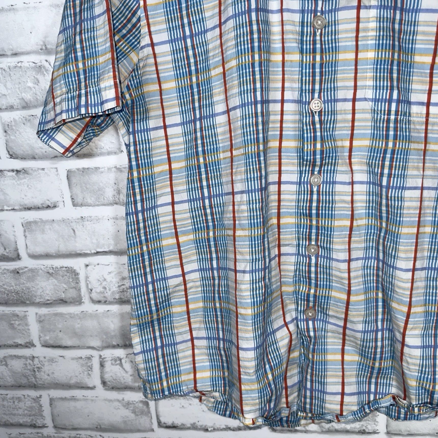 Tommy Bahama Tommy Bahama Plaid Cotton Blend Short Sleeve Button-Down Shirt Mens Size M Multicolor Size US 31 - 3 Thumbnail