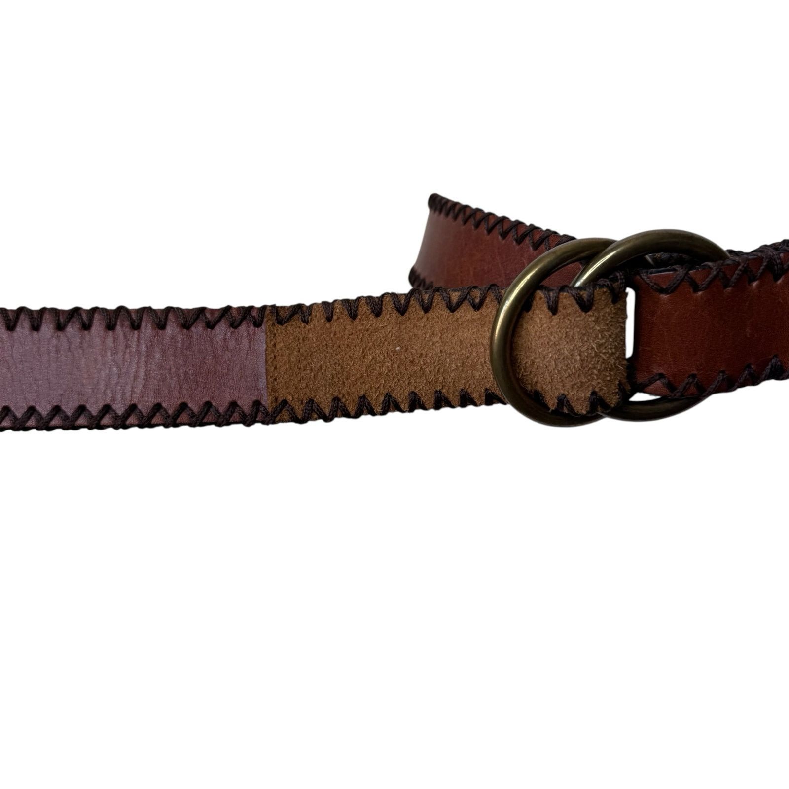 J.Crew J. CREW Brown Leather Double O Brass Ring Adjustable Belt Size ONE SIZE - 4 Thumbnail