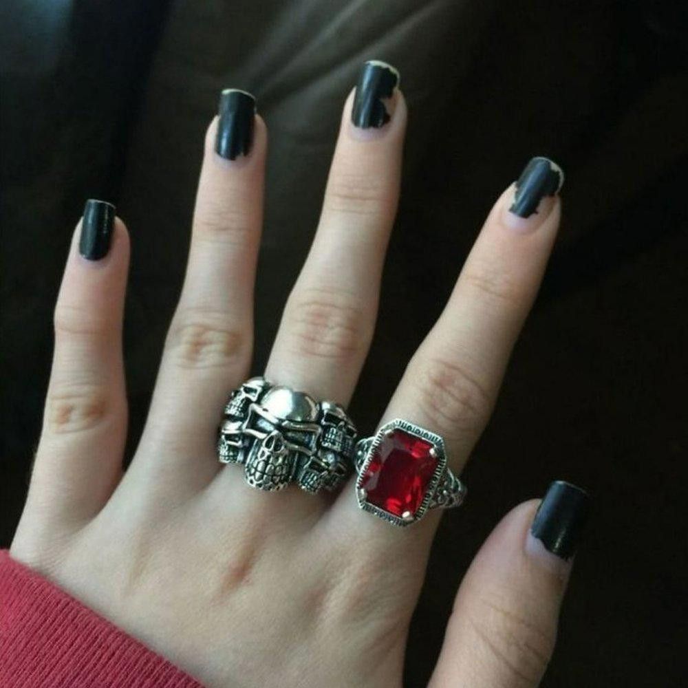 Designer 925 Sterling Silver Ruby Red Hollow Ring - Size 7 Size ONE SIZE - 7 Thumbnail