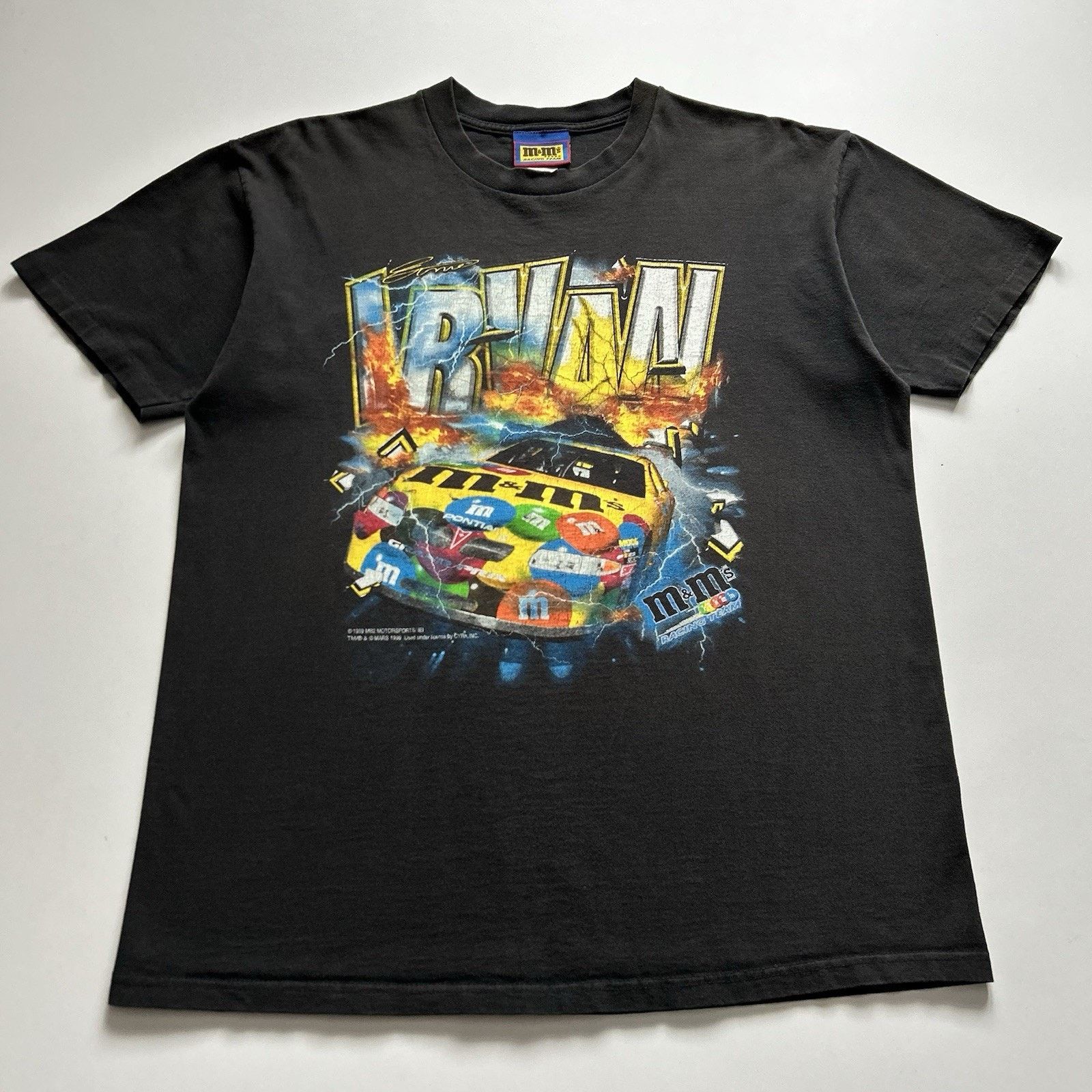 Vintage 90s Ernie Irvan M&Ms NASCAR T Shirt XL Faded Black