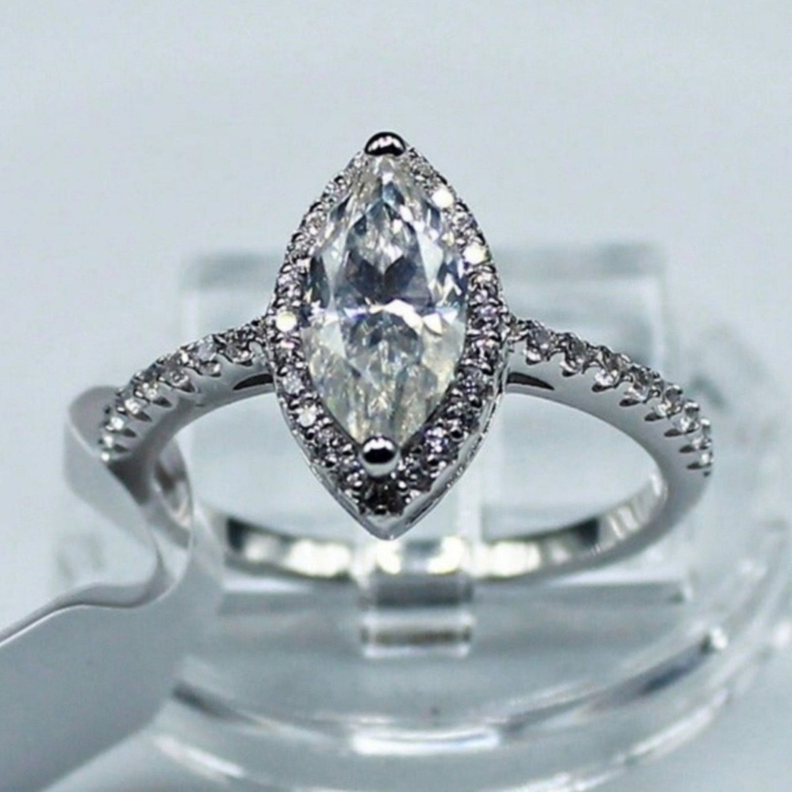 Other Moissanite Ring Marquise Cut Halo Pave Silver 7 NWT Size ONE SIZE - 13 Thumbnail