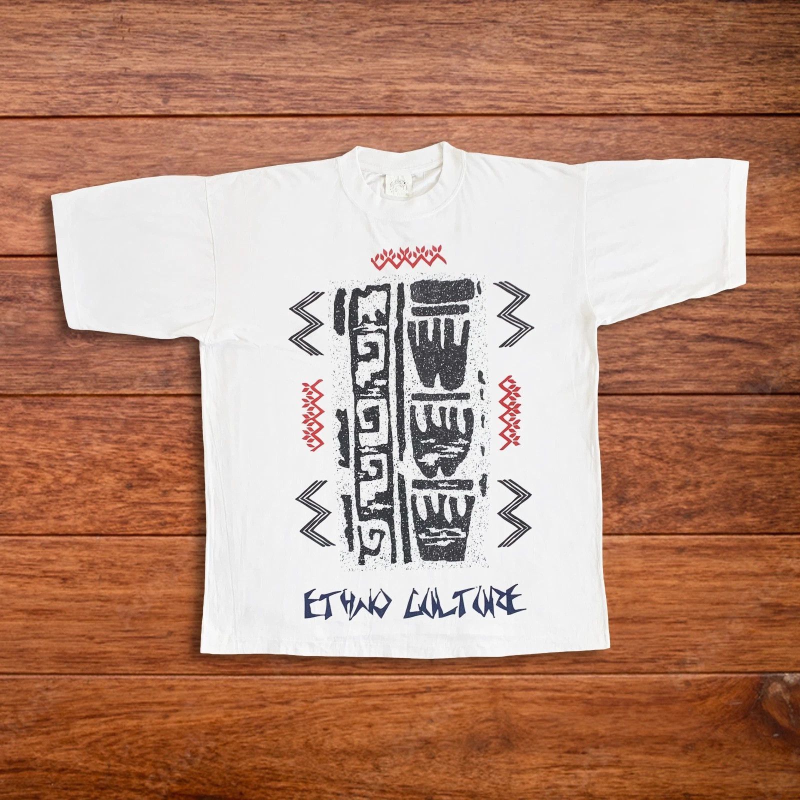 Vintage 80s 90s ETHNO CULTURE T Shirt Single Stitch Tee Boxy Fit Size US XL / EU 56 / 4 - 1 Thumbnail