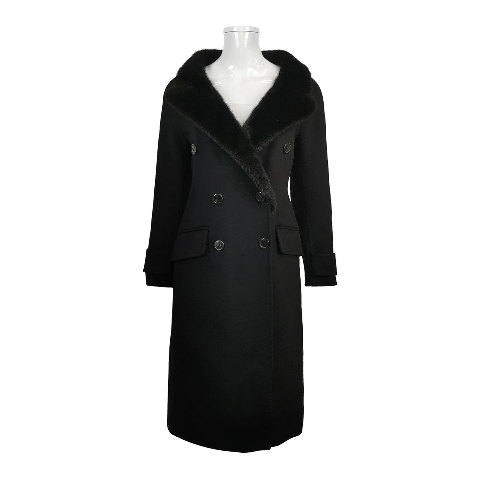 Prada Prada Double-Breasted Wool Coat with Fur Collar 0079 Size US XXS / EU 40 - 1 Thumbnail