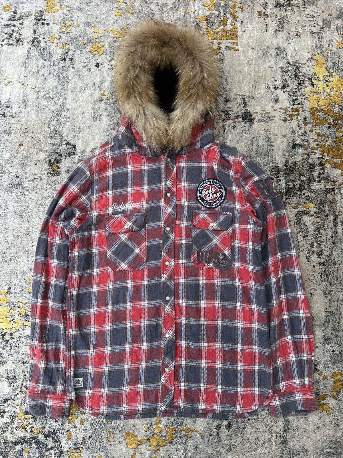 20471120 2000s SURF STYLE BG53 FUR HOODIE TARTAN Y2K LGB STYLE Size US L / EU 52-54 / 3 - 1 Thumbnail