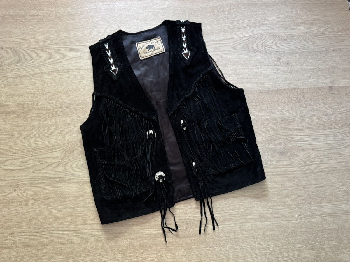 Vintage Western Cowboy Genuine Leather Black Vest