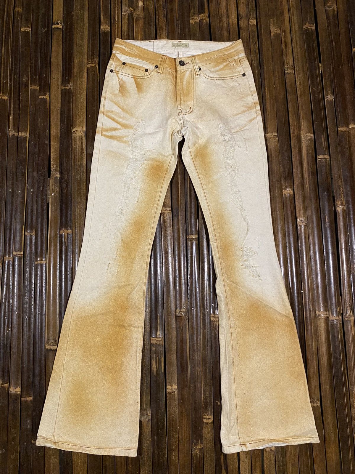 image of Beauty Beast x If Six Was Nine Vintage Goa Flare Distressed Jeans Boot Cut in White, Men's (Size 30