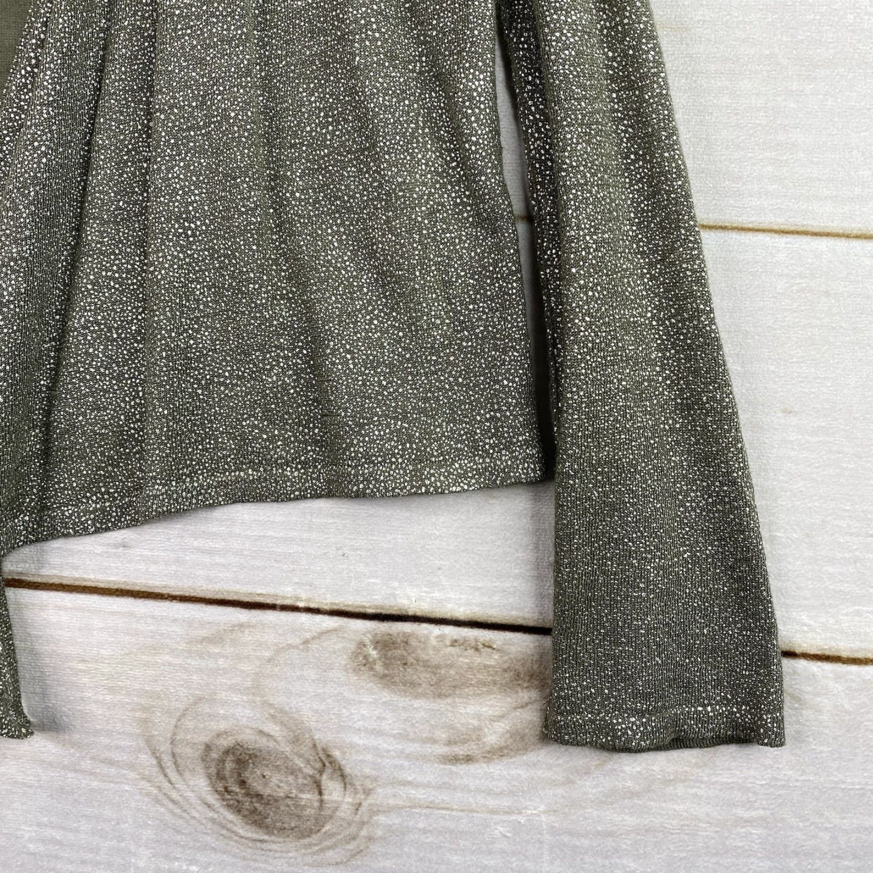 Vintage Chico's Cardigan Sweater M Green Silver Sparkly Open Front Lightweight Knit V-Neck Casual Womens Size M / US 6-8 / IT 42-44 - 2 Thumbnail