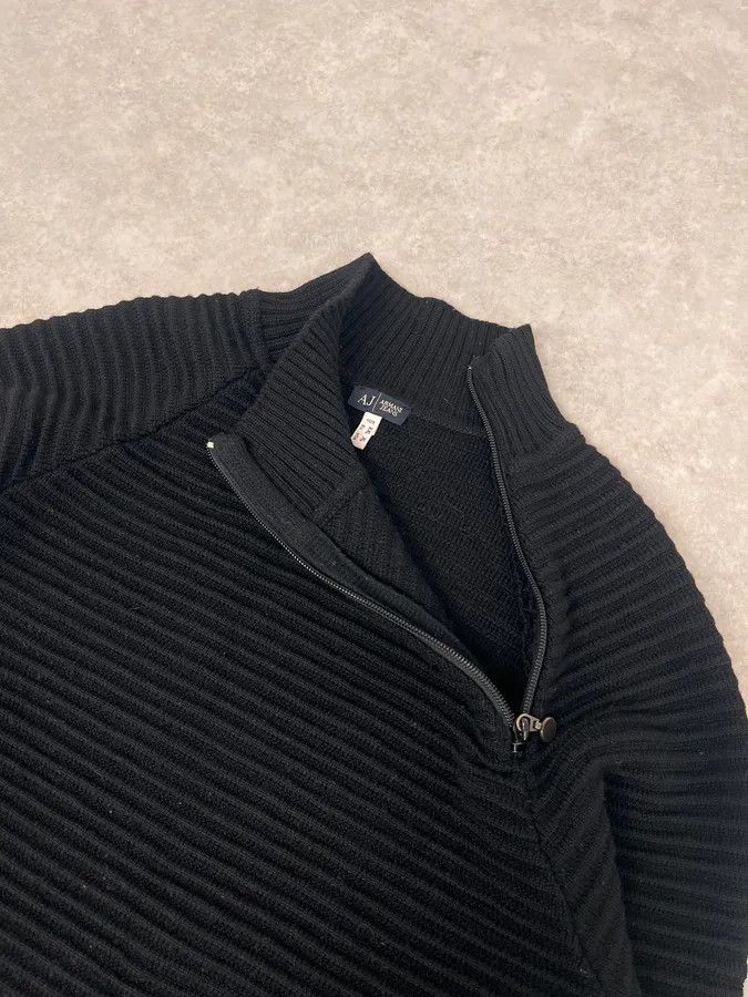 Armani 2000s Armani Asymmetrical Zip Collar Black Sweater Size US L / EU 52-54 / 3 - 6 Thumbnail