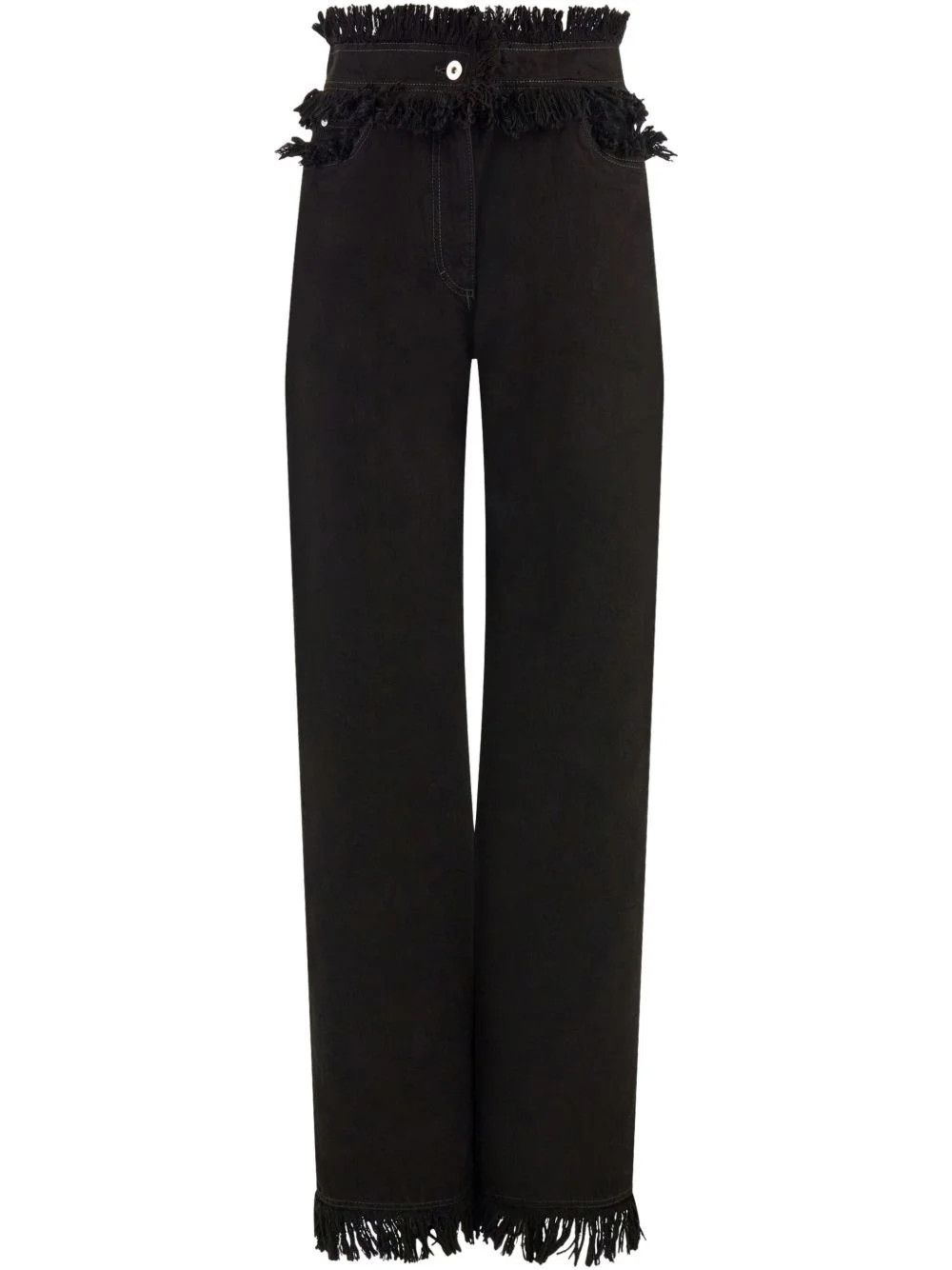 Salvatore Ferragamo o1s1rm0526 Fringed Straight-Leg Jeans in Black Size 30" / US 8 / IT 44 - 1 Thumbnail