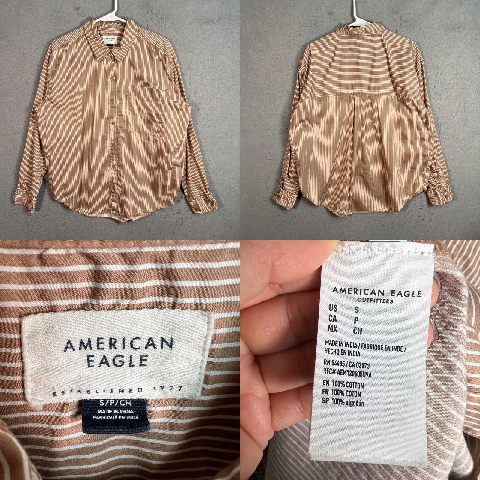 American Eagle Outfitters American Eagle Shirt Womens Size Small Striped Button-Down Brown Long Sleeve Size S / US 4 / IT 40 - 8 Thumbnail