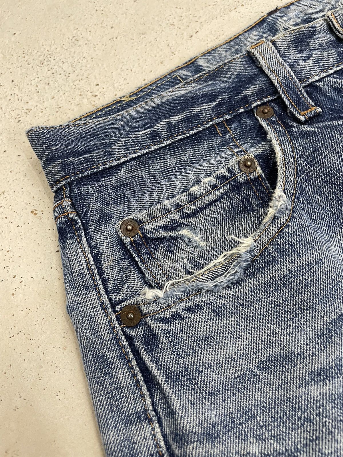 Levis 505 Talon Big E Redline Selvedge Repro Distressed