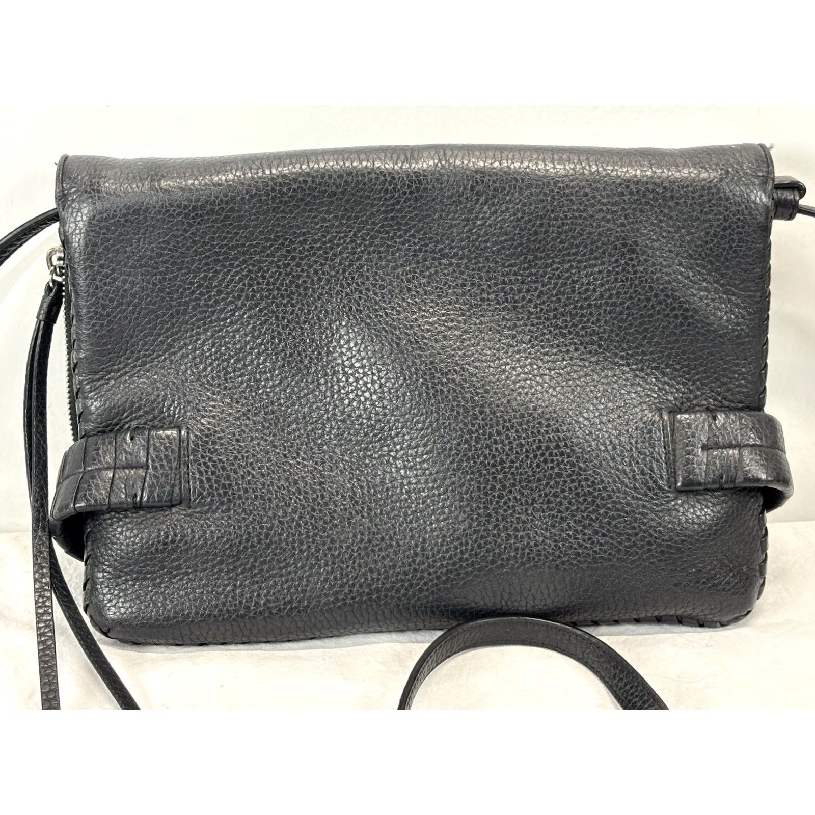 Allsaints AllSaints Club Clutch Crossbody Purse Bag Black Pebbled Leather Fold Over Small Women Size ONE SIZE - 3 Thumbnail