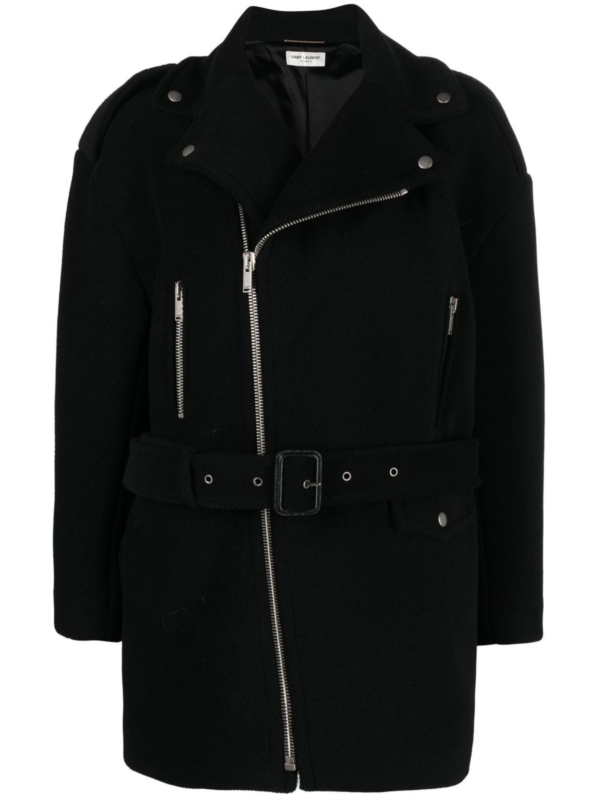 Saint Laurent Paris o1s1wg111124 Manteau Chevron Mousse Coat in Black Size M / US 6-8 / IT 42-44 - 1 Thumbnail