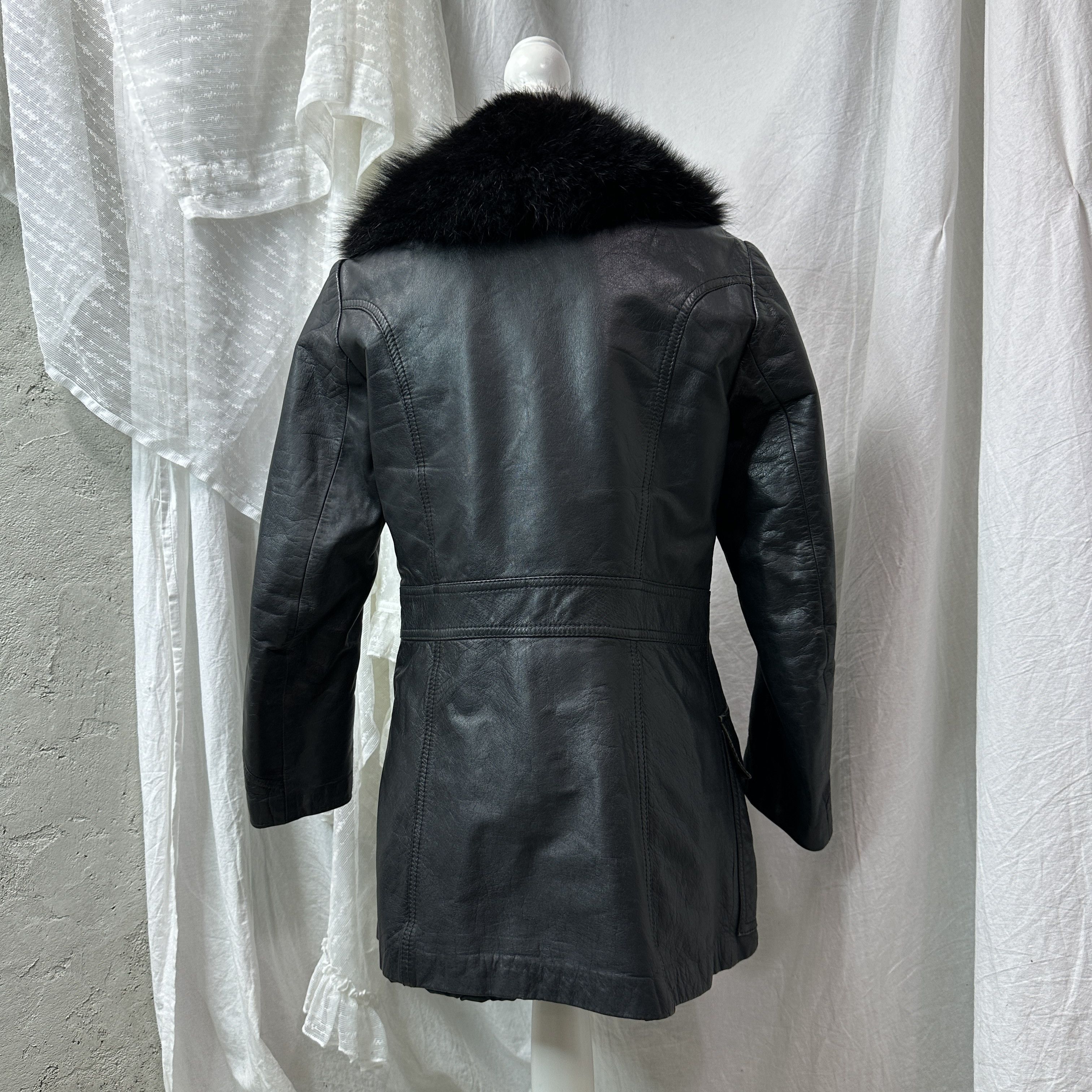 Vintage Vintage Leather Buttoned Buttoned Real Fur Collar Coat 90s Size M / US 6-8 / IT 42-44 - 4 Thumbnail